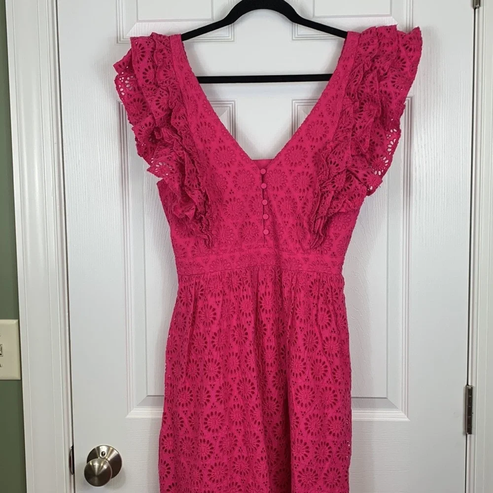NWT J. Crew bright pink eyelet lace sleeveless maxi dress sz 4
